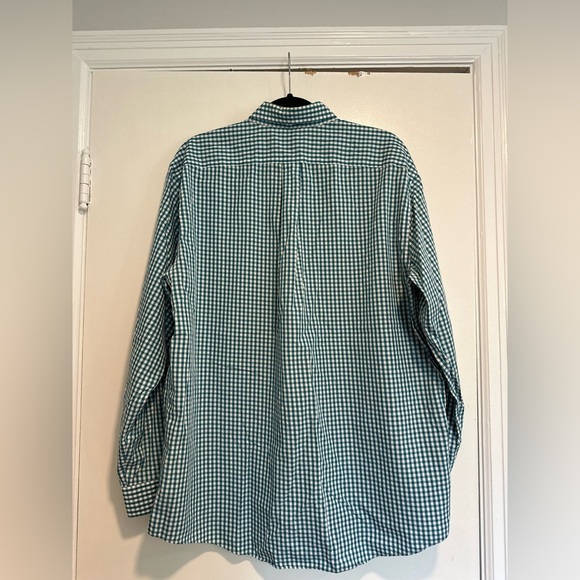LL Bean Men’s L Dress Shirt Small Checker Teal & White Wrinkle Resist. reg. fit - Picture 2 of 10